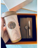 Starbucks Wood Grain StainlessSteel Thumbler & NoteBook Gifts Box370ml