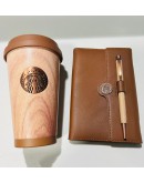 Starbucks Wood Grain StainlessSteel Thumbler & NoteBook Gifts Box370ml