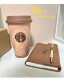 Starbucks Wood Grain StainlessSteel Thumbler & NoteBook Gifts Box370ml