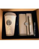 Starbucks Wood Grain StainlessSteel Thumbler & NoteBook Gifts Box370ml