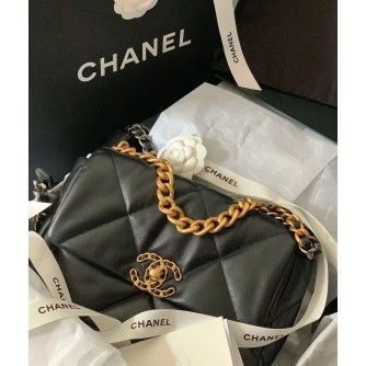 Chanel 19 small black gold