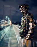 Bape x Adidas Shark Camo Hoodie black & green