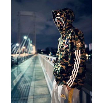 Bape x Adidas Shark Camo Hoodie black & green