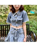 WOWI KCKS Denim Top & Skirt Set