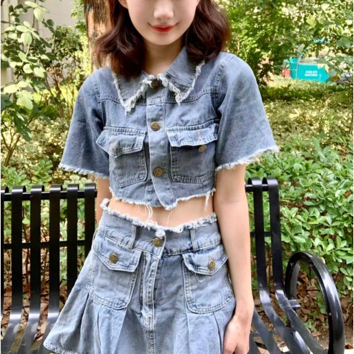 WOWI KCKS Denim Top & Skirt Set