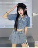 WOWI KCKS Denim Top & Skirt Set