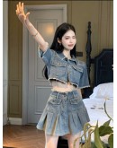 WOWI KCKS Denim Top & Skirt Set